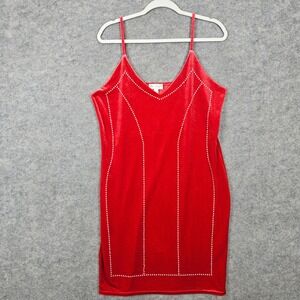Emma & Posh Womens Red Velvet Bodycon Dress Size 2X Polyester Rhinestone Studded